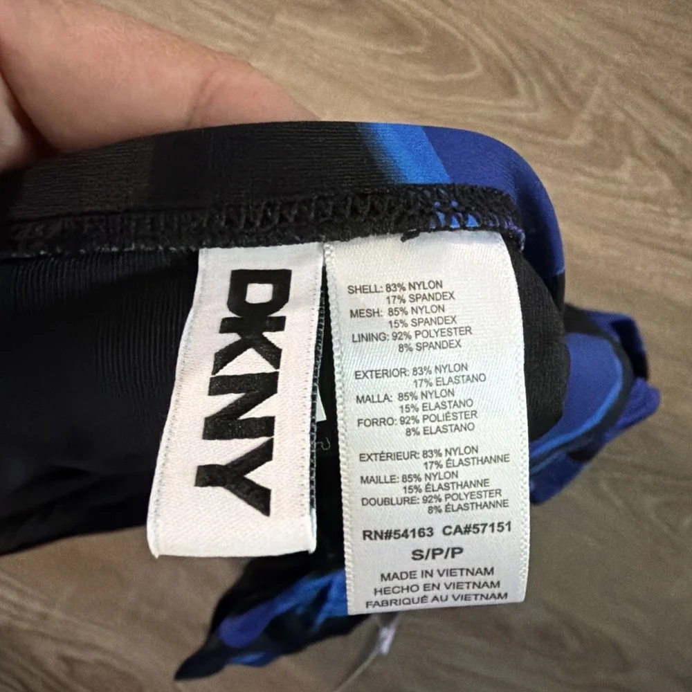 DKNY Women's U-Wire Bandeau Shirred One-Piece Swimsuit Brush Stroke Blue Small - Picture 4 of 8